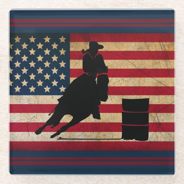 Dessous-de-verre En Verre Patriotique Barrel Racing Drapeau Américain Cheval (Devant)