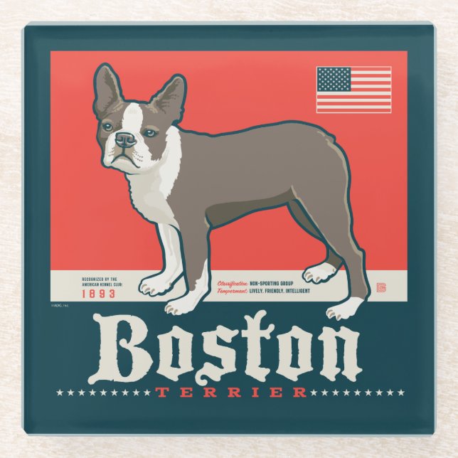 Dessous-de-verre En Verre Patriotique | Boston Terrier (Devant)