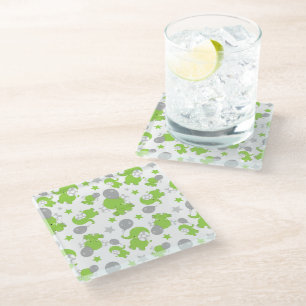 Dessous-de-verre En Verre Pattern of Green Elephants, Cute Elephants, stars