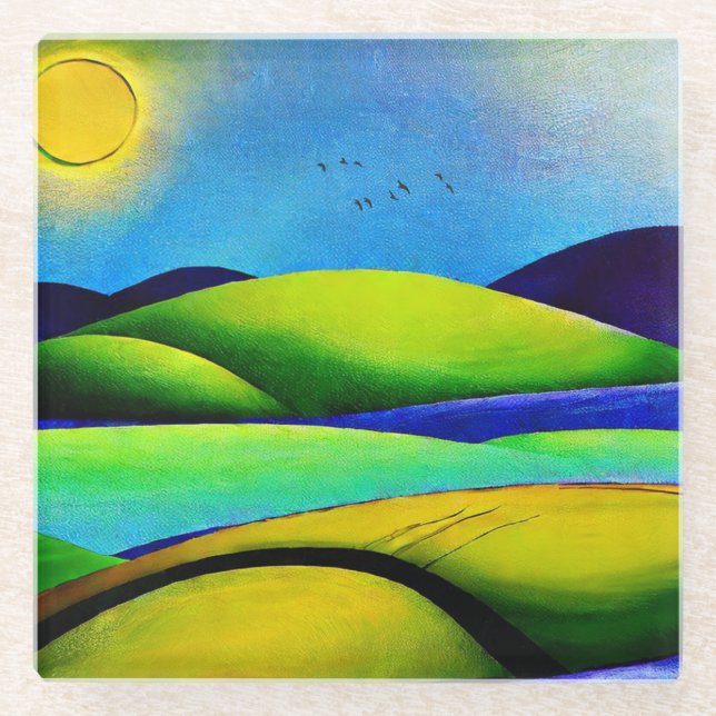 Dessous-de-verre En Verre Paysage de Green Hills (Devant)