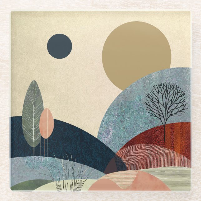 Dessous-de-verre En Verre Paysage de Imaginaire Hills (Devant)