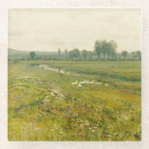 Dessous-de-verre En Verre Paysage de prairie étendu avec oies