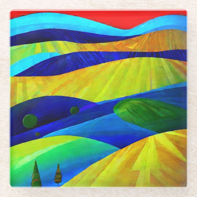 Dessous-de-verre En Verre Paysage de Rainbow Imaginaire Hills (Devant)