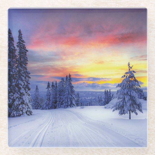Dessous-de-verre En Verre Paysage hivernal (Devant)