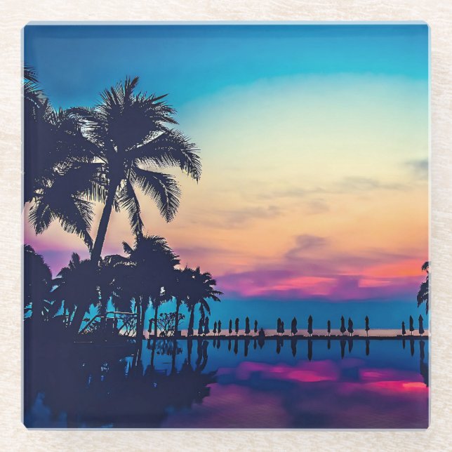 Dessous-de-verre En Verre Paysage naturel avec piscine Palmiers-25925 (Devant)