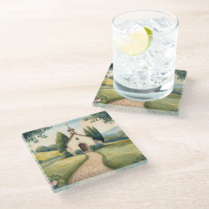 Dessous-de-verre En Verre Paysage Pastel du Chemin de la Chapelle Cottagecor