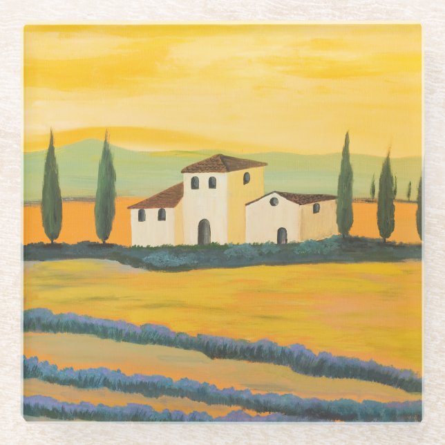Dessous-de-verre En Verre Paysage toscan, peintre privé, peinture acrylique (Devant)