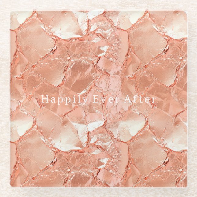 Dessous-de-verre En Verre Peach Rose or Mariage  (Devant)