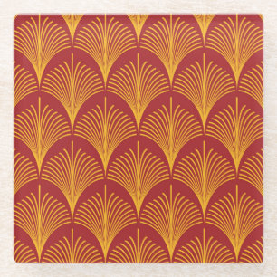Dessous-de-verre En Verre Peacock or rouge : Art Déco.