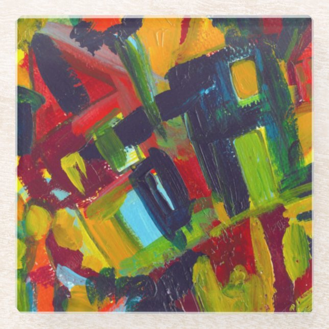 Dessous-de-verre En Verre Peinture abstraite colorée '304' de Kandinsky (Devant)