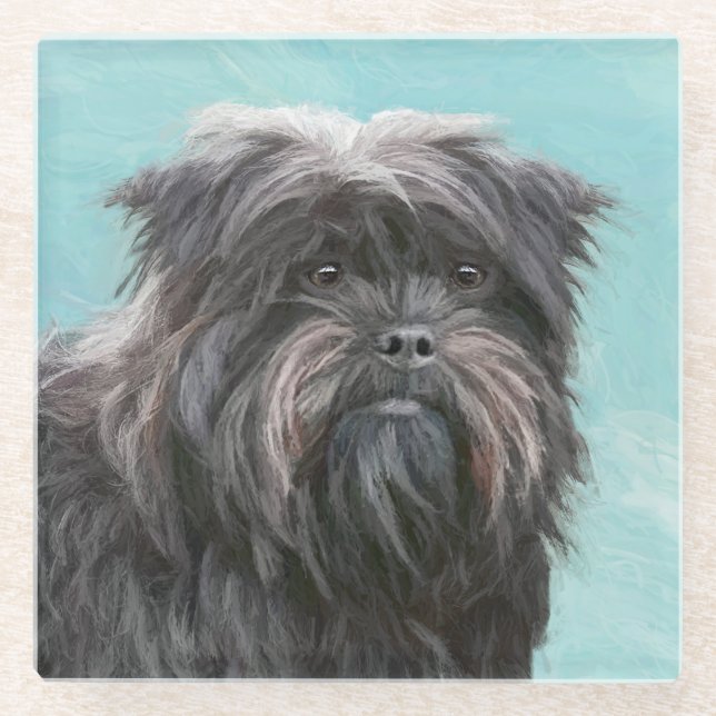Dessous-de-verre En Verre Peinture Affenpinscher - Joli art original chien (Devant)