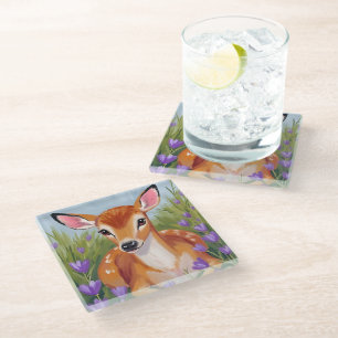 Dessous-de-verre En Verre Peinture aquarelle animal faon cerf nouveau-né