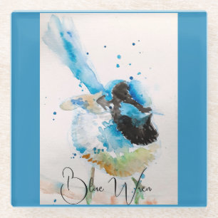Dessous-de-verre En Verre Peinture aquarelle Troglodyte bleu Oiseaux austral