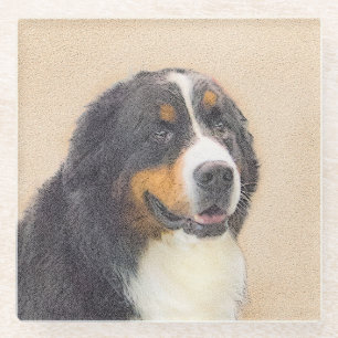 Dessous-de-verre En Verre Peinture bernoise de chien de montagne - Art origi