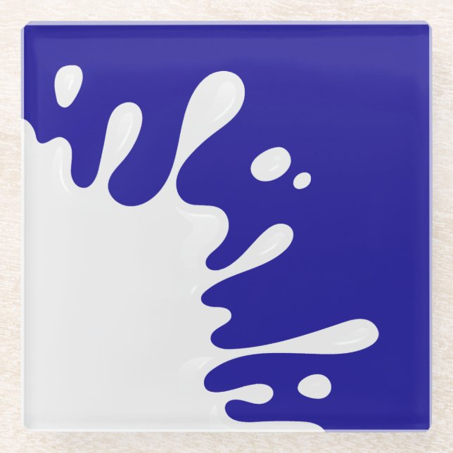 Dessous-de-verre En Verre Peinture blanche sur Ultramarine bleu (Devant)