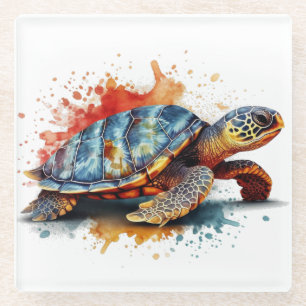 Dessous-de-verre En Verre peinture couleur eau d'une tortue colorée