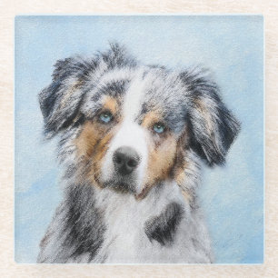 Dessous-de-verre En Verre Peinture de berger américaine miniature - Chien Ar
