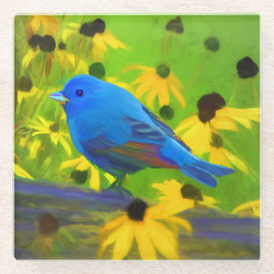 Dessous-de-verre En Verre Peinture de Bunting Indigo - Art original pour ois