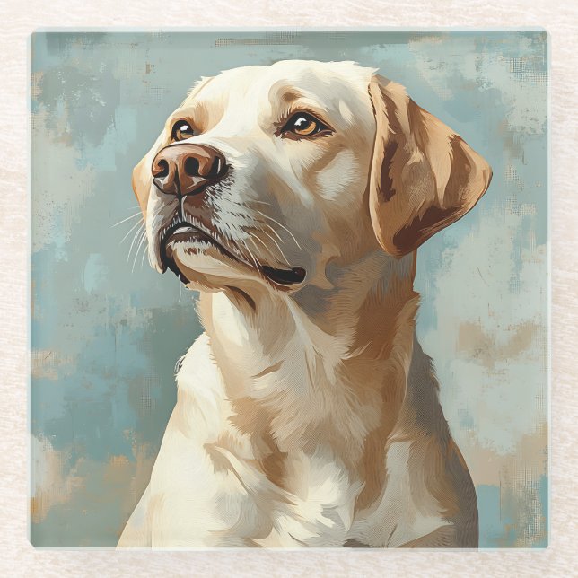 DESSOUS-DE-VERRE EN VERRE PEINTURE DE JAUNE LABRADOR RETRIEVER CHIEN (Devant)
