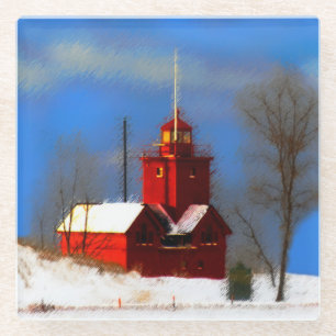Dessous-de-verre En Verre Peinture de phare rouge - Art original