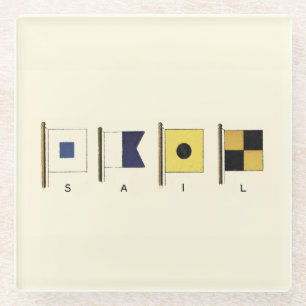 Dessous-de-verre En Verre Peinture de quatre drapeaux avec la voile écrite