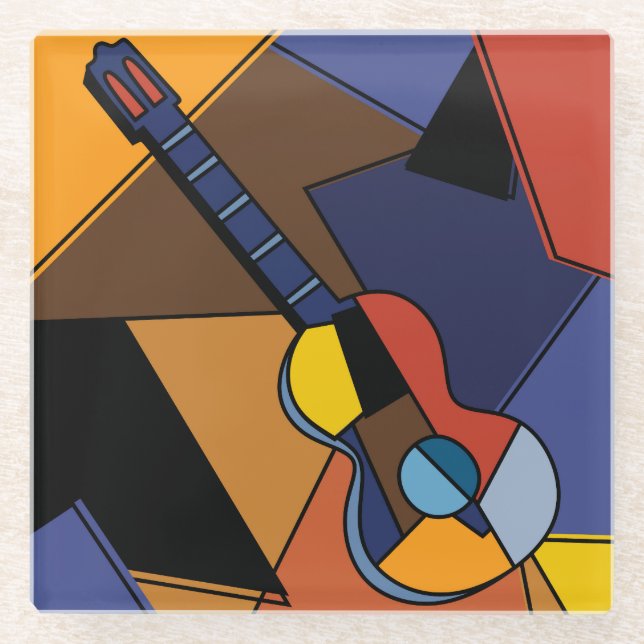 Dessous-de-verre En Verre Peinture de surréalisme de guitare cubiste. (Devant)