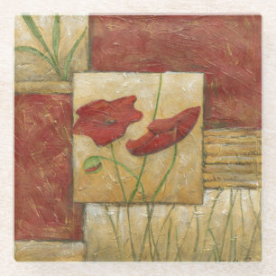 Dessous-de-verre En Verre Peinture florale avec les courses évidentes de