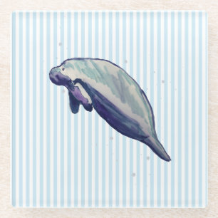 Dessous-de-verre En Verre Peinture Manatee Dessous de verre De Verre Décor D