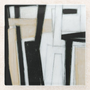 Dessous-de-verre En Verre Peinture noire et blanche abstraite