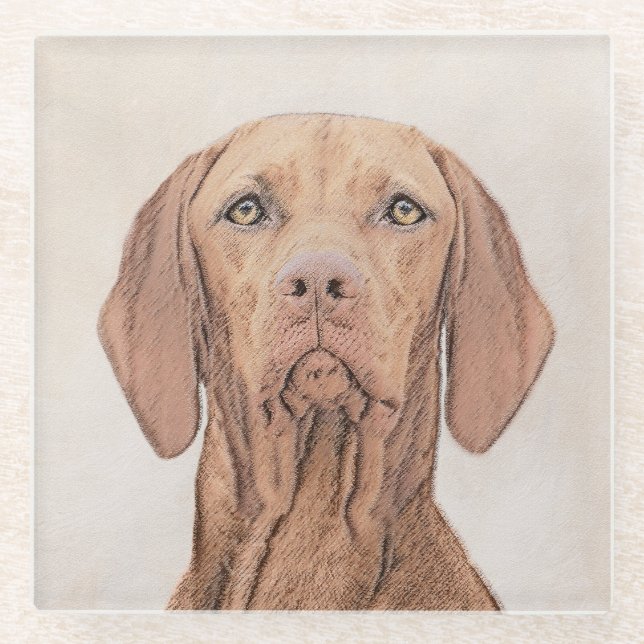Dessous-de-verre En Verre Peinture Vizsla - Joli art original chien (Devant)