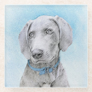 Dessous-de-verre En Verre Peinture Weimaraner - Joli art original chien