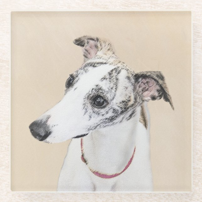 Dessous-de-verre En Verre Peinture Whippet - Jolie art original chien (Devant)