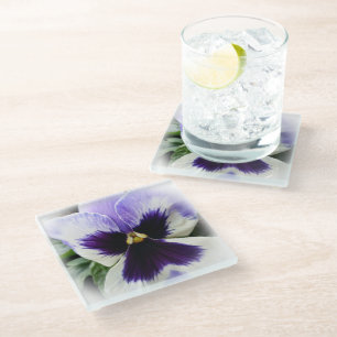 Dessous-de-verre En Verre pensée violette foncée sur blanc