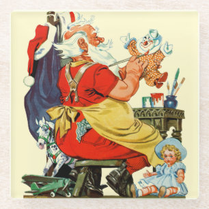 Dessous-de-verre En Verre Père Noël au travail