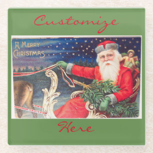 Dessous-de-verre En Verre Père Noël en traîneau Thunder_Cove vintage