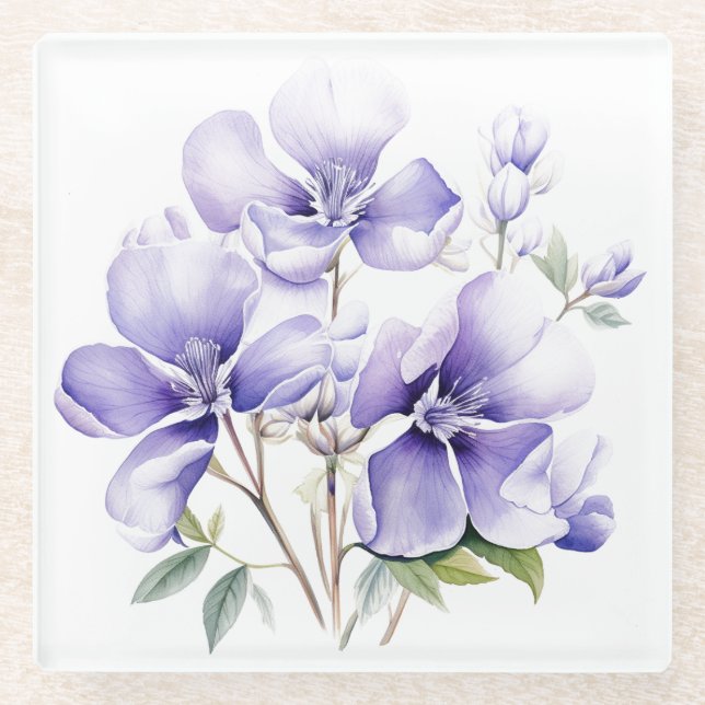 Dessous-de-verre En Verre Periwinkle Flowers: "My Kitchen" Coaster (Devant)
