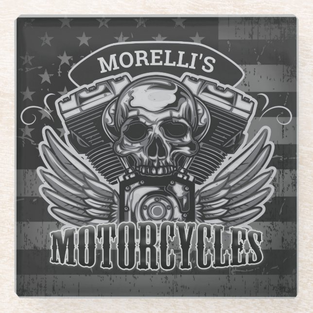 Dessous-de-verre En Verre Personnalisez les motocyclettes crâniennes America (Devant)