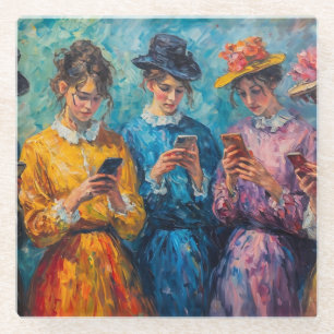 Dessous-de-verre En Verre Personnes du 19e siècle utilisant des smartphones