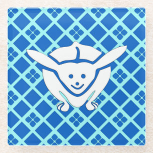 Dessous-de-verre En Verre Petit lapin japonais, arrière - plan bleu