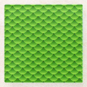 Dessous-de-verre En Verre Petit motif vert d'échelle de poissons