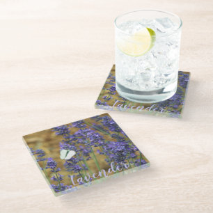 Dessous-de-verre En Verre Petit papillon blanc sur la floraison de la lavand