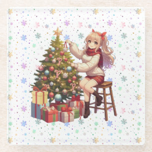Dessous-de-verre En Verre Petite fille Anime tailler l'arbre