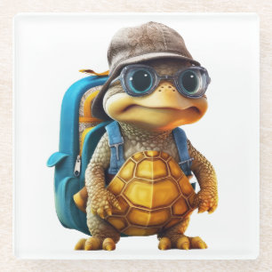 Dessous-de-verre En Verre Petite Tortue Aventurée avec sac à dos,