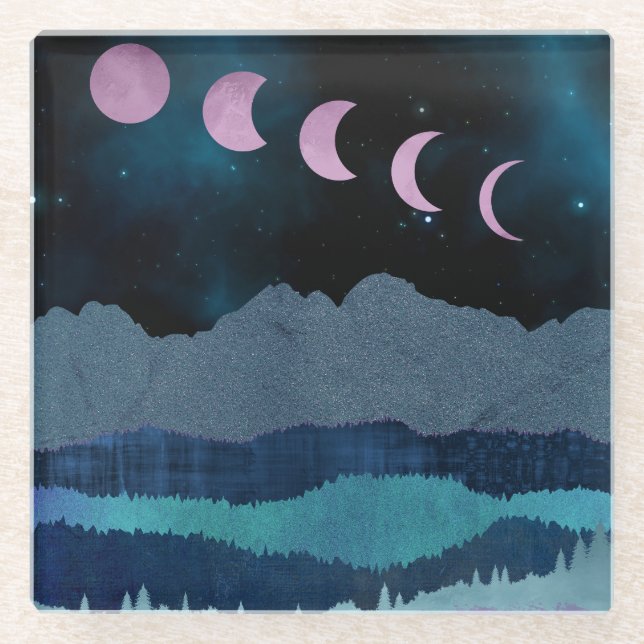 Dessous-de-verre En Verre Phases de lune rose Paysage (Devant)