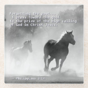 Dessous-de-verre En Verre Philippiens 3:14 Je presse vers le but, Chevaux