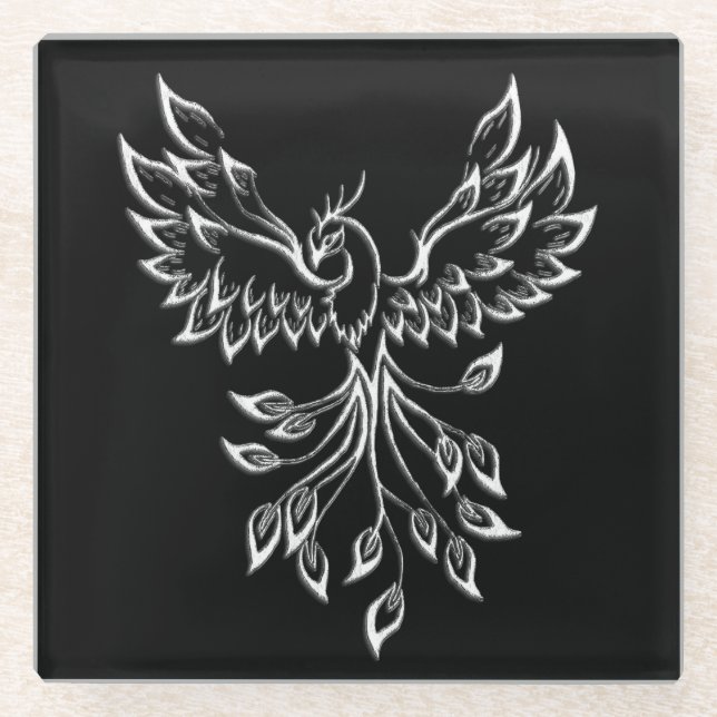 Dessous-de-verre En Verre Phoenix se lève sur le noir (Devant)