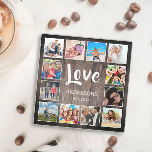 Dessous-de-verre En Verre Photo de Custom Collage Rustic Farmhouse Love Fami