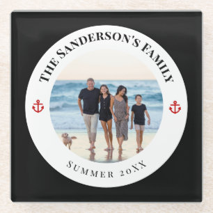 Dessous-de-verre En Verre Photo de famille personnalisée en Cercle noir Ancr