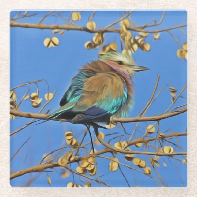 Dessous-de-verre En Verre Photo d'oiseau dans l'arbre (Devant)