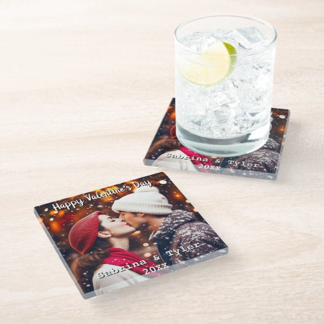 Dessous-de-verre En Verre Photo et noms personnalisés Heureuses Saintes-Vale (Incliné)